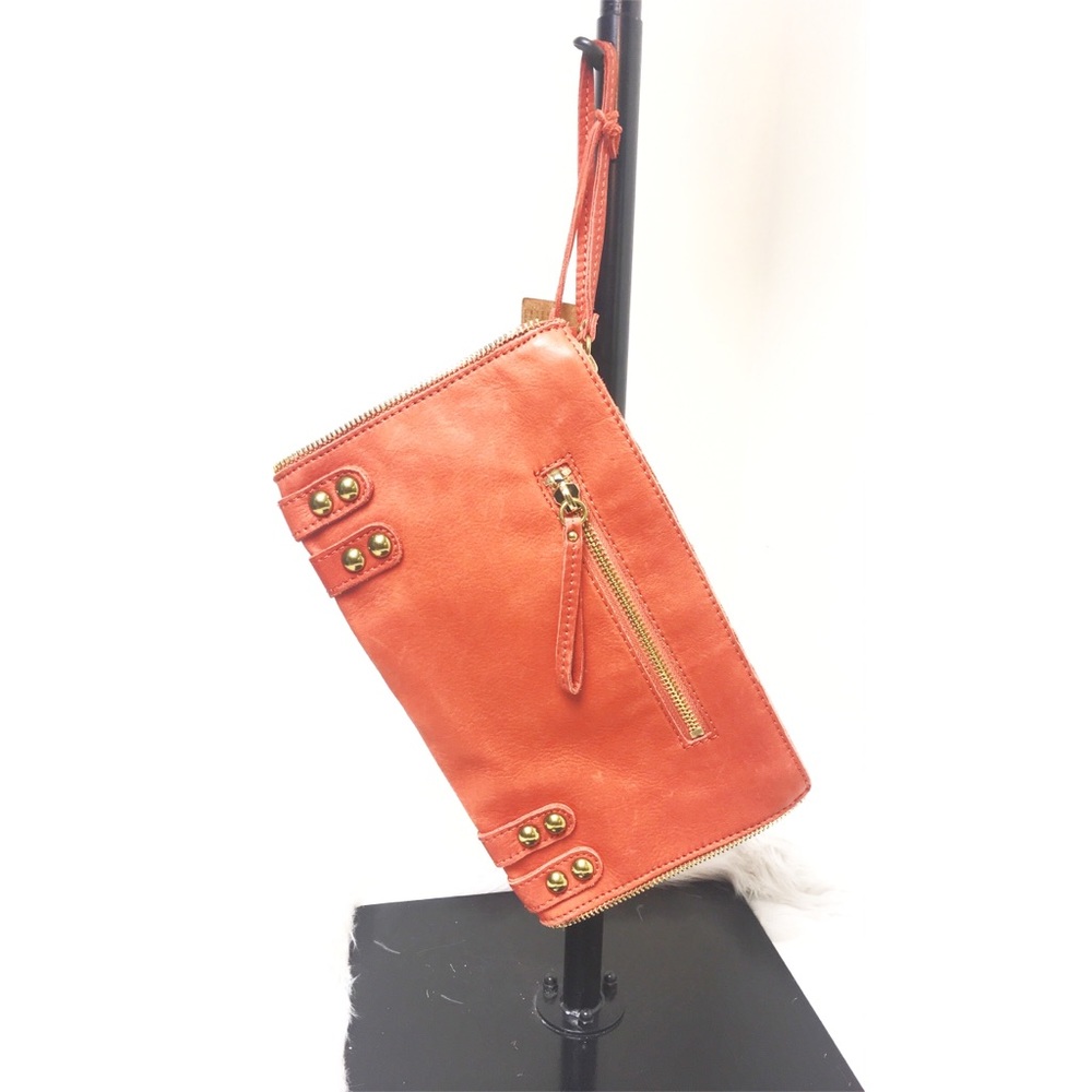 Linea Pelle Dylan Double Zip Orange Leather Clutch